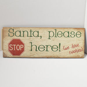New Santa Please Stop Here We Have Cookies Wood Sign 16" x 5.75" Sealed Holiday
